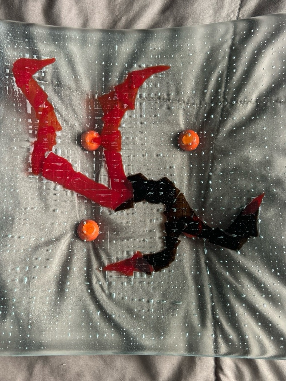 Japanese glass decorative plate with Red and Black Graphic BEAUTIFUL